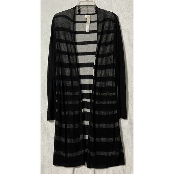 Chico's Sweaters - Chico's Women's Black Sheer Striped Open Front Cardigan Sweater Size  (US XXL)